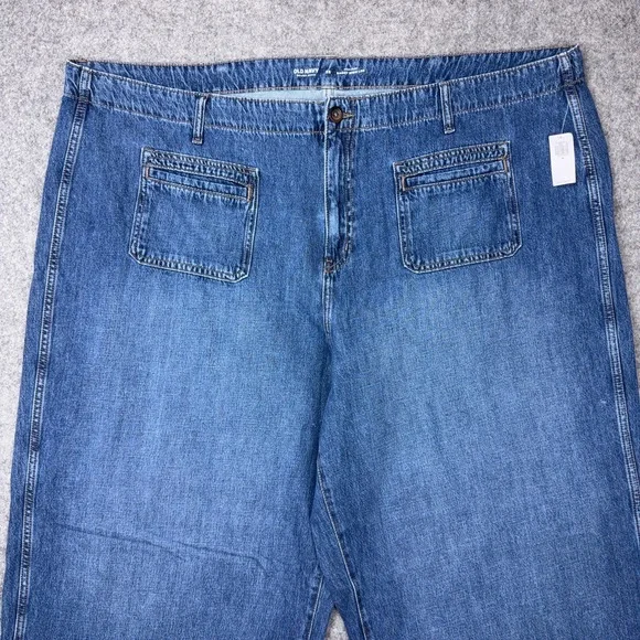 Old Navy Jeans Womens‎ 26 Blue High-Rise Baggy Wide Leg Drapey Denim Pockets NEW - Picture 2 of 11